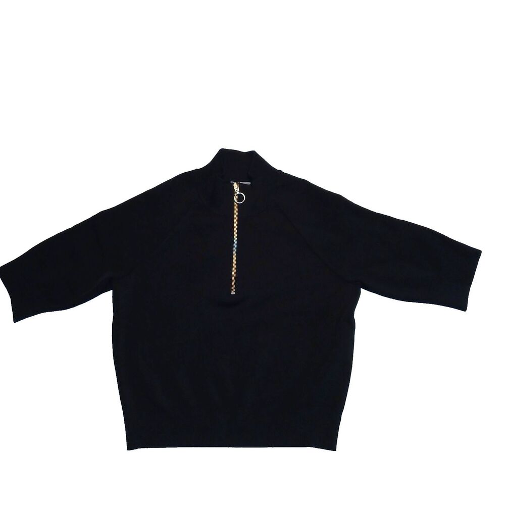 Sweaty Betty Women's Black Sweater Short Sleeve Half Zip Knit Size 8